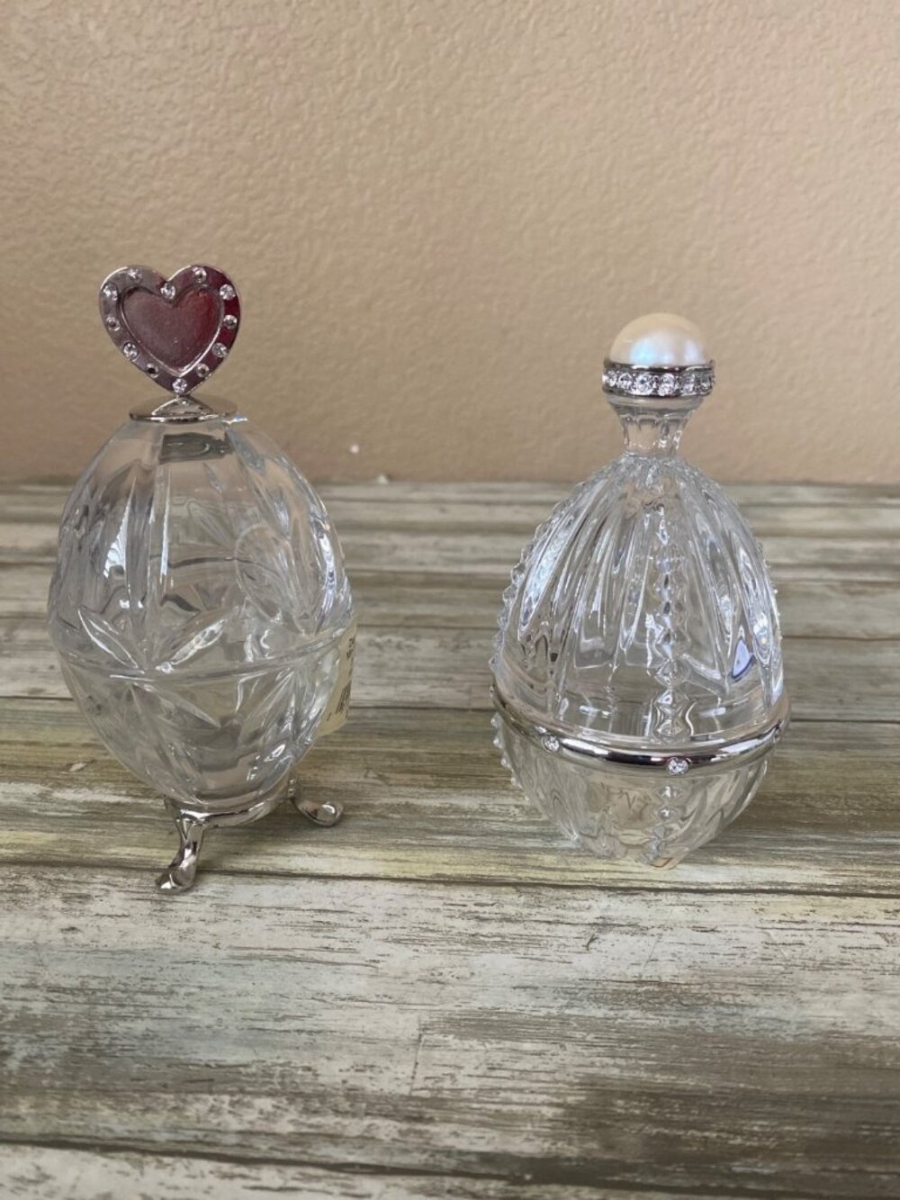 Lenox Crystal Egg Trinket Boxes Diamonds & Pearls Made in Germany Set of 2